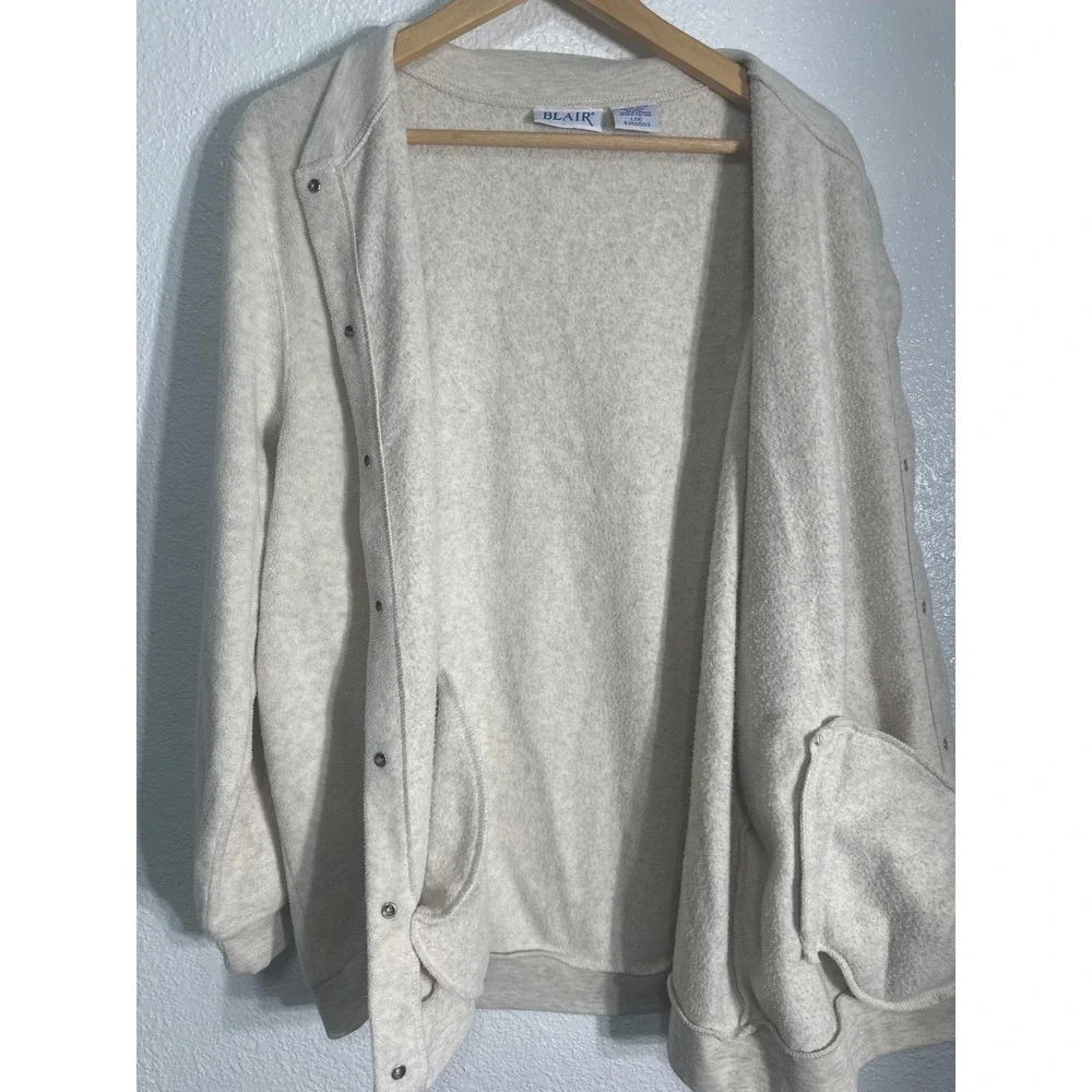 Blair Womens Fleece Snap Front Bomber Jacket Beige LGE